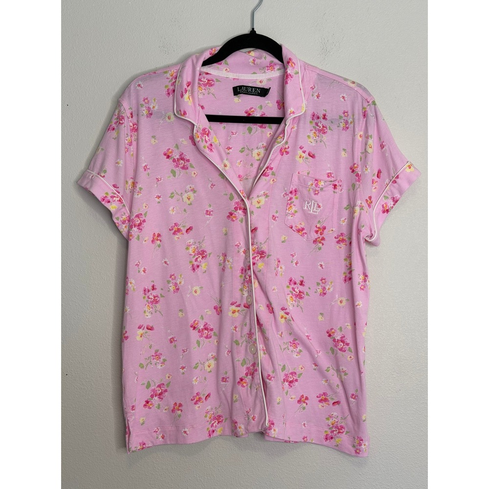 Lauren Ralph Lauren Women's Pink Floral LRL Embossed Pajama Set L